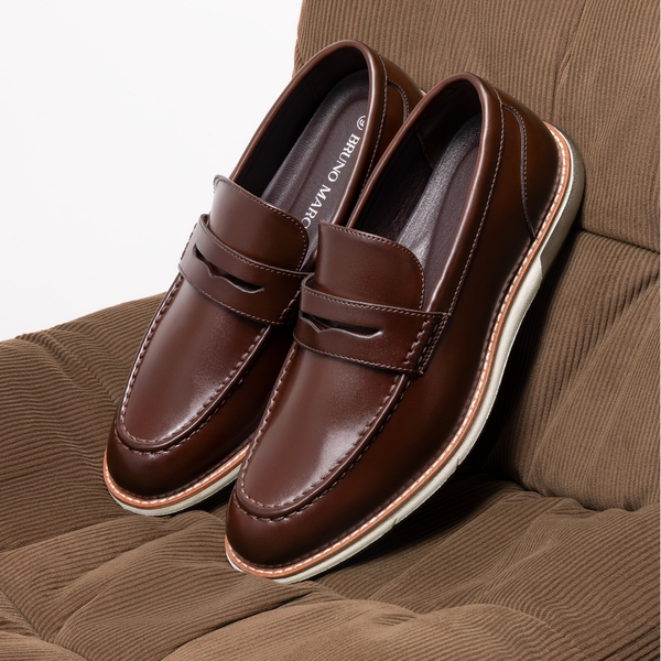 Men's Vegan Leather Slip-On Penny Loafers - DARK BROWN - 7